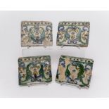 4 Bordürenfliesen, womöglich Toledo/Spanien 16. Jh., ungemarkt, Irdenware, Cuenca-Technik, glasiert