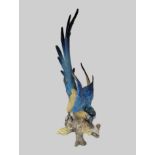 Porzellanfigur, "Großer Papagei", Lorenz Hutschenreuther, Germany, Kunstabteilung, polychrom, Blaua