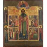 "Basilius der Große mit Lebens- und Wunderszenen", Ikone, Tempera auf Holz, Russland, 19. Jahrhunde