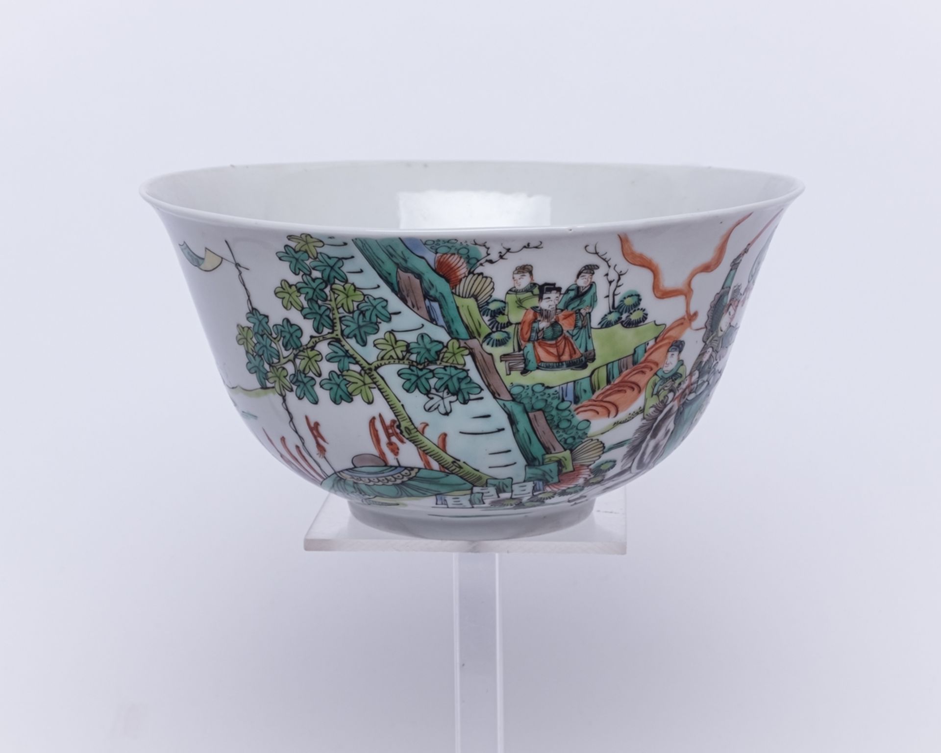 Schale, China, 19. Jh., Porzellan, famille verte, Wandung außen umlaufend mit Kriegern zu Pferde in - Bild 2 aus 7