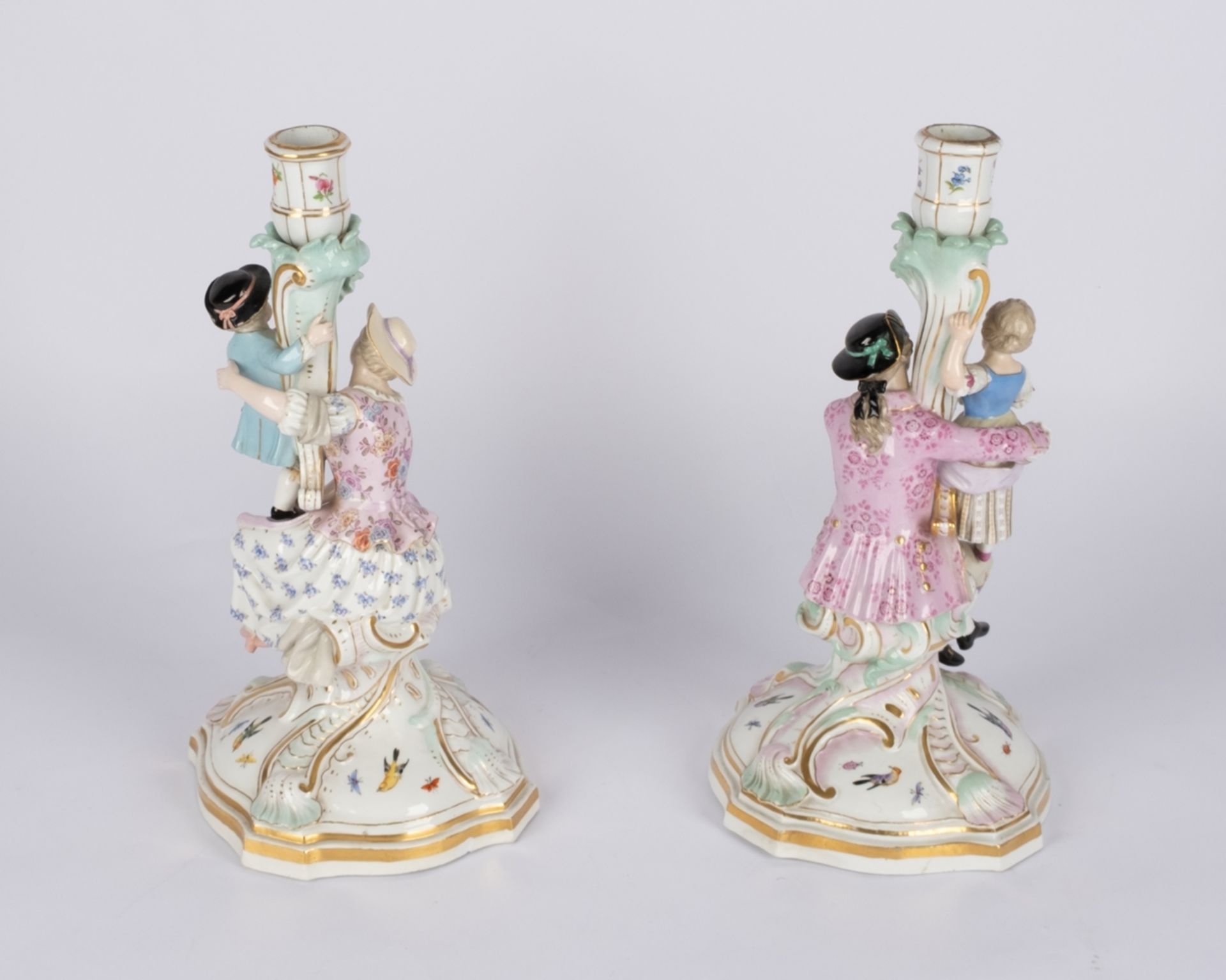 Paar Leuchter, "Gärtnerfiguren", Meissen, Schwertermarke, 1850-1924, 1./2. Wahl, Modellnummern D 17 - Bild 4 aus 10