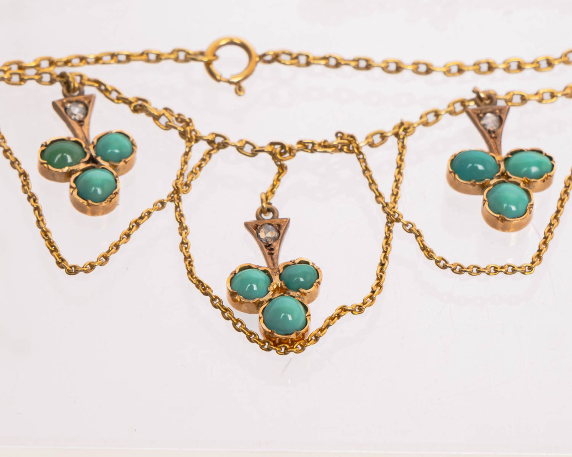 Collier, 18kt Gelbgold, Türkise, Diamanten, ca. 9.5 g - Bild 2 aus 2