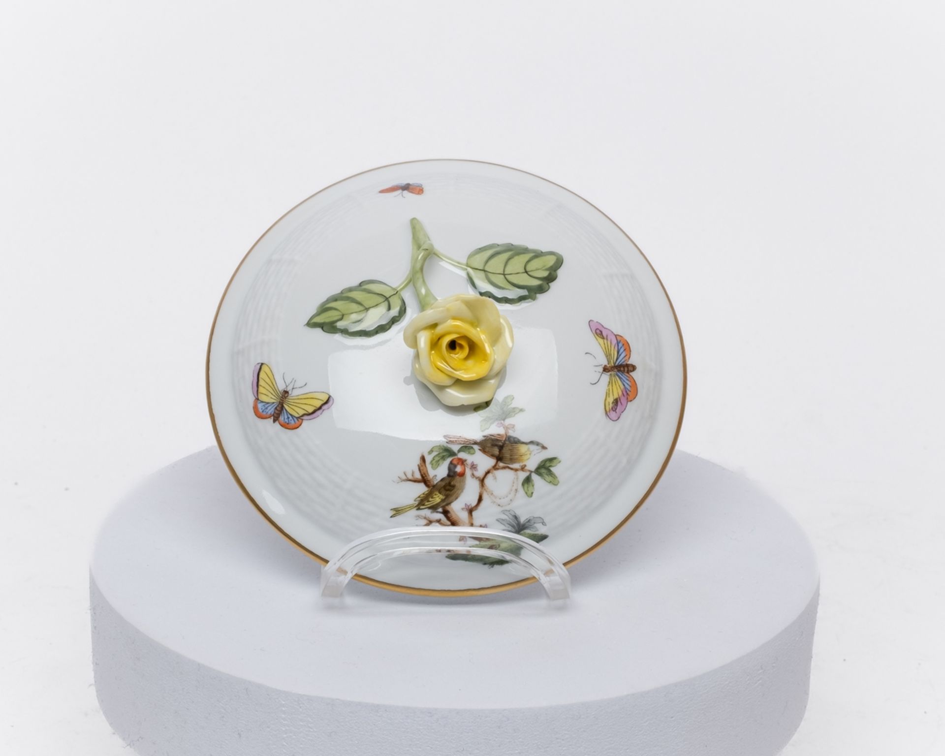 Service, 77-tlg., Herend, Dekor Rothschild, Goldrand: 10 Deckelsuppentassen, 10 Untertassen, 12 Vor - Bild 8 aus 12