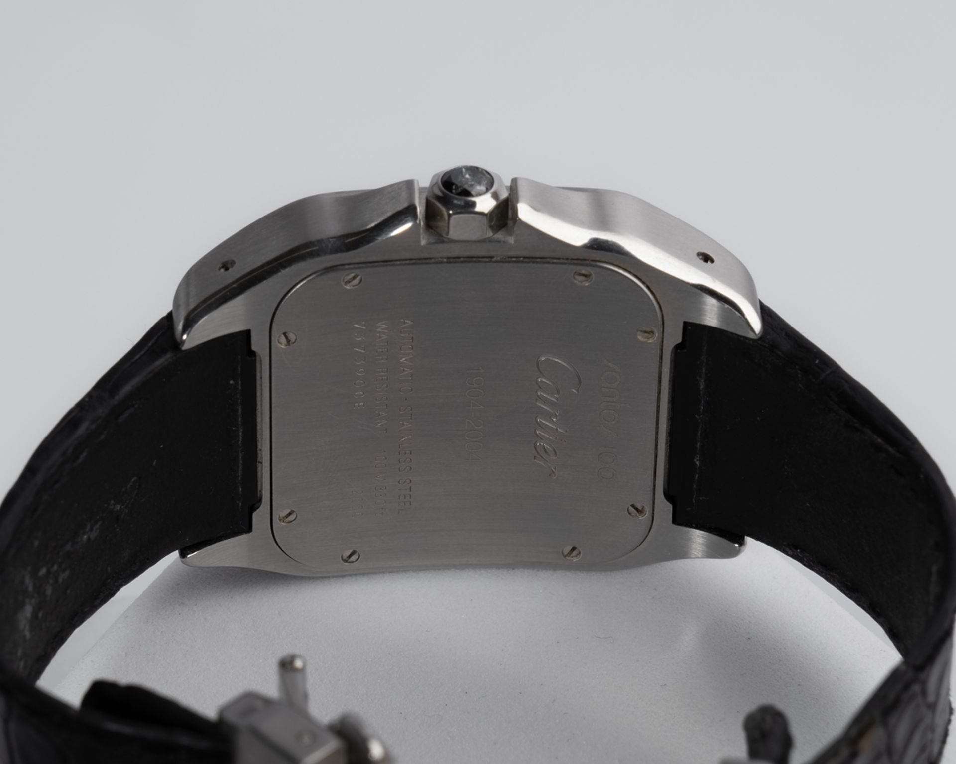 Cartier Santos 100, Ref. 2656, um 2004, Gehäuse in Stahl, weißes Zifferblatt mit römischer Skalieru - Bild 2 aus 2