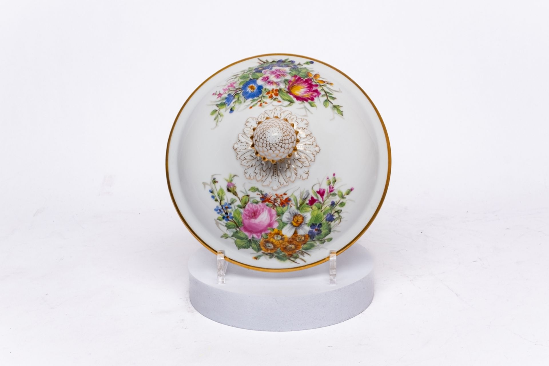 Serviceteile, 15-tlg., Bing & Gröndahl, bunte Blumen, Goldrand: 5 Suppenteller, 6 Speiseteller, Dec - Bild 13 aus 14