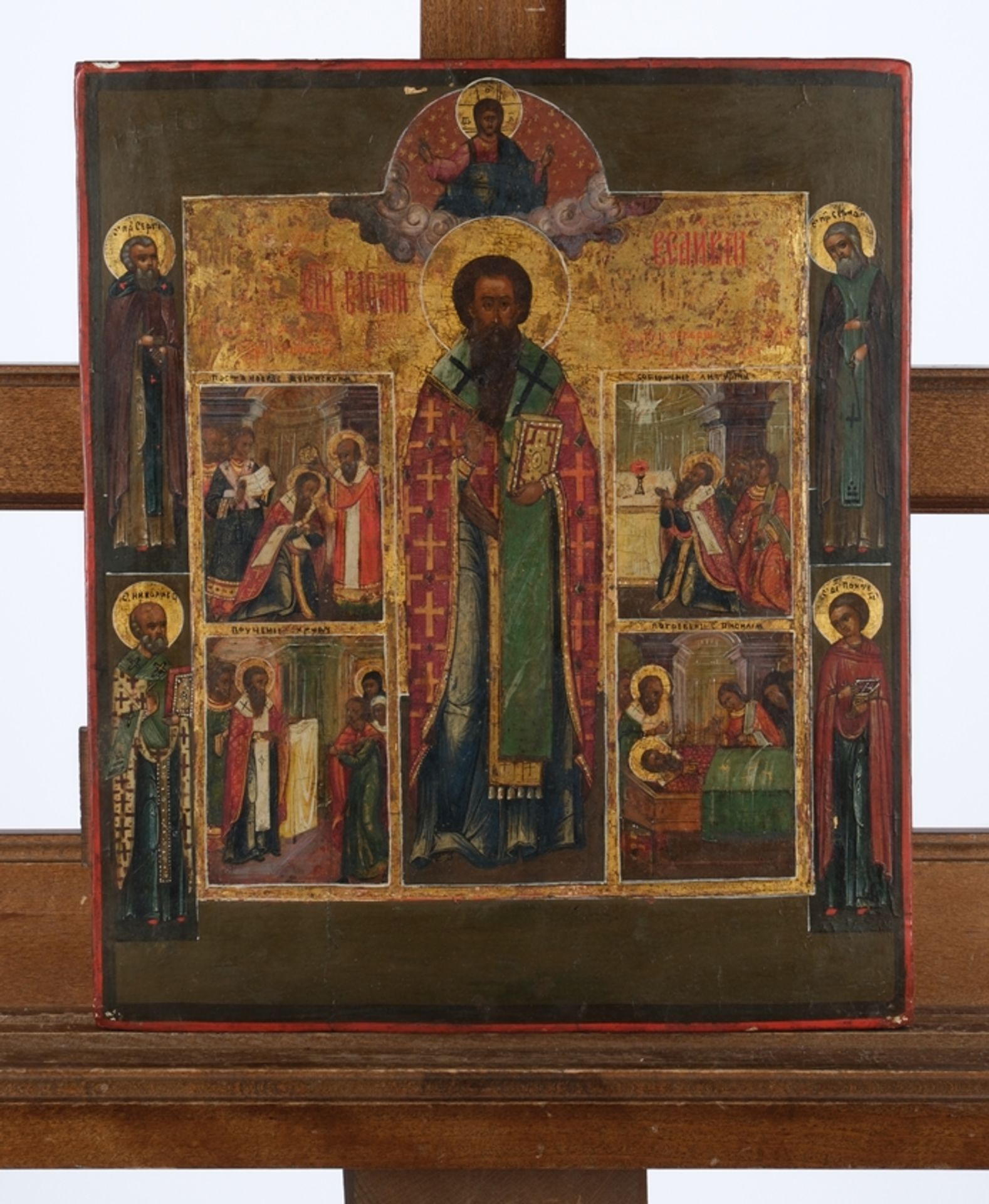 "Basilius der Große mit Lebens- und Wunderszenen", Ikone, Tempera auf Holz, Russland, 19. Jahrhunde - Bild 2 aus 10