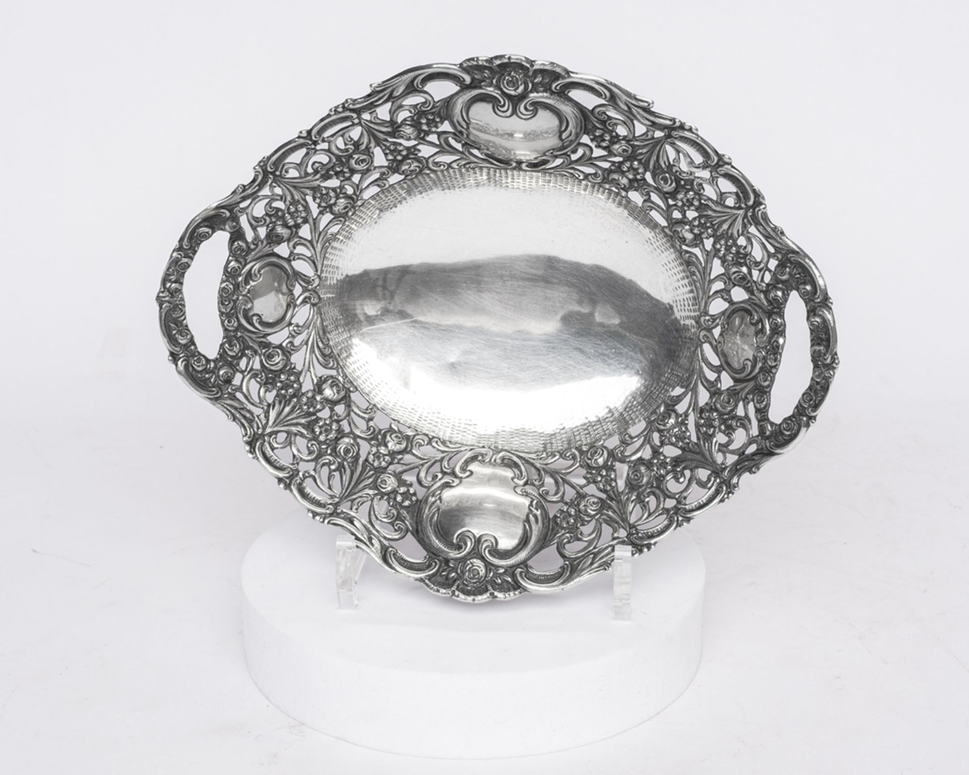 Durchbruchschale, Silber 800, deutsch, oval, Fahne mit Blüten, Ranken und Kartuschen im Relief à jo - Bild 2 aus 3