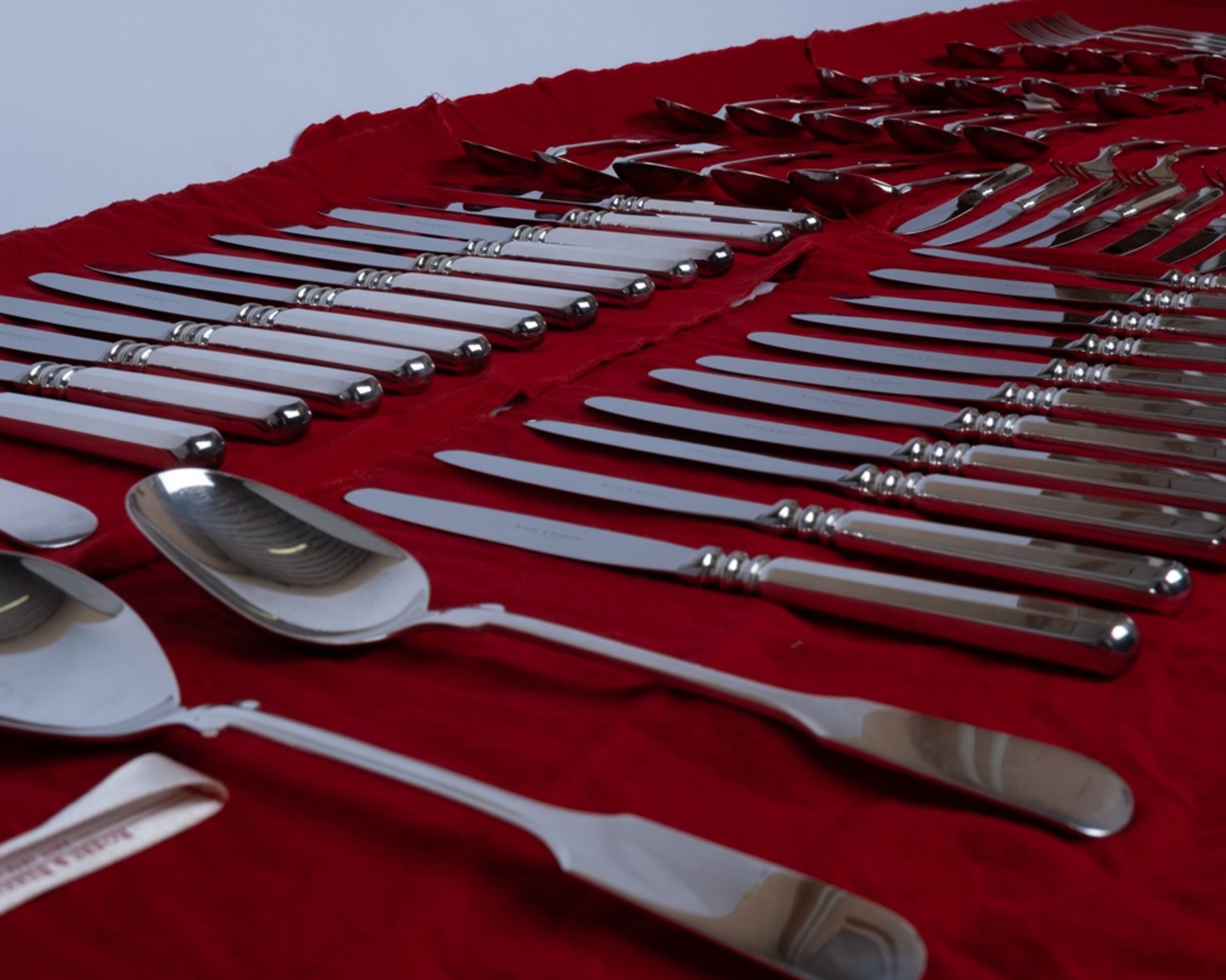 Besteck, 140-tlg., Silber 925, Robbe & Berking, Alt-Spaten: 12 Vorspeisegabeln, 11 Vorspeisemesser,