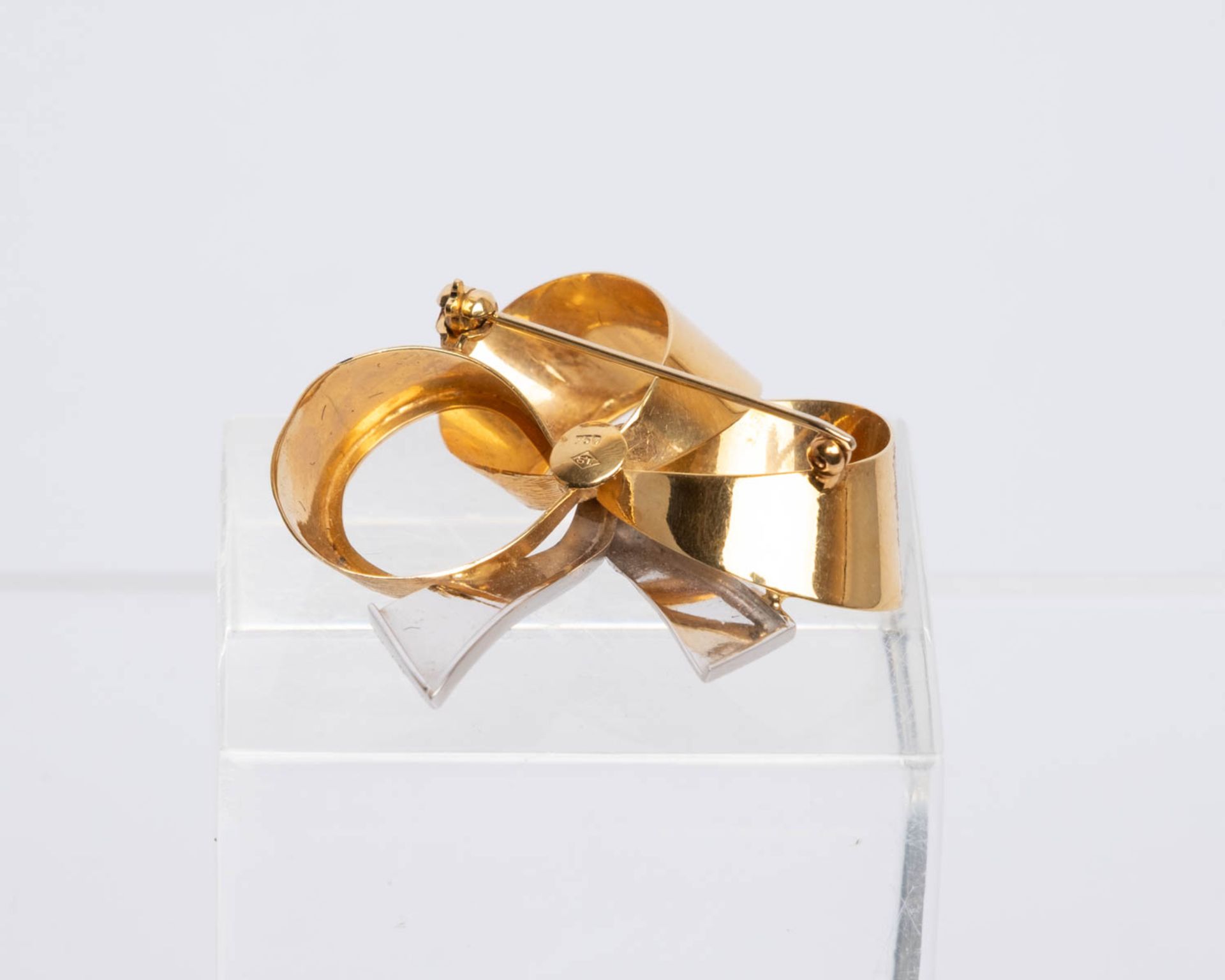 Schleifenbrosche, 18kt Gelbgold/ Weißgold, ca. 12.7 g - Bild 3 aus 3