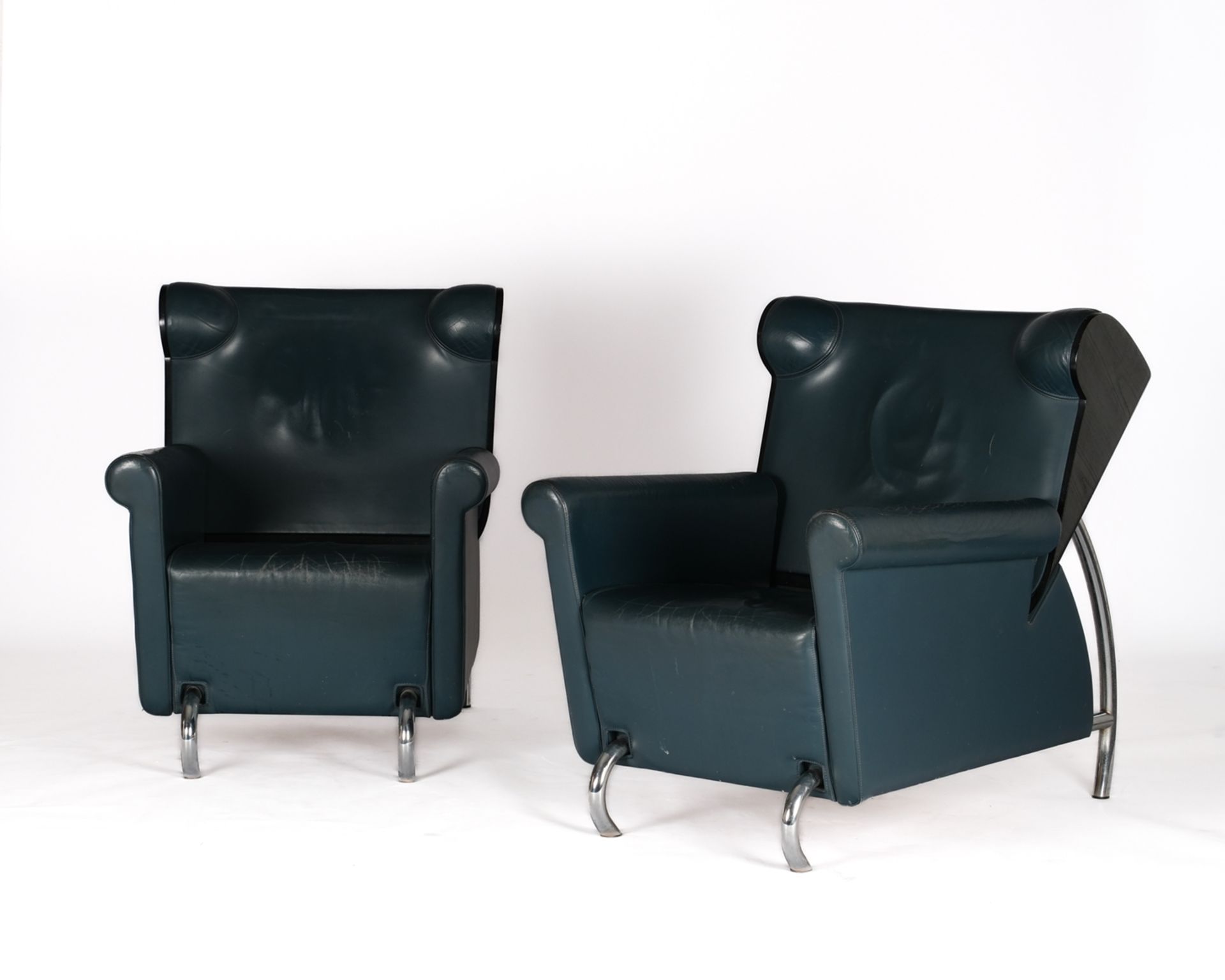 Paar Armlehnsessel "Norma", Entwurf Massimo Iosa Ghini 1986, Ausführung Moroso, Mailand, verchromte - Bild 2 aus 4
