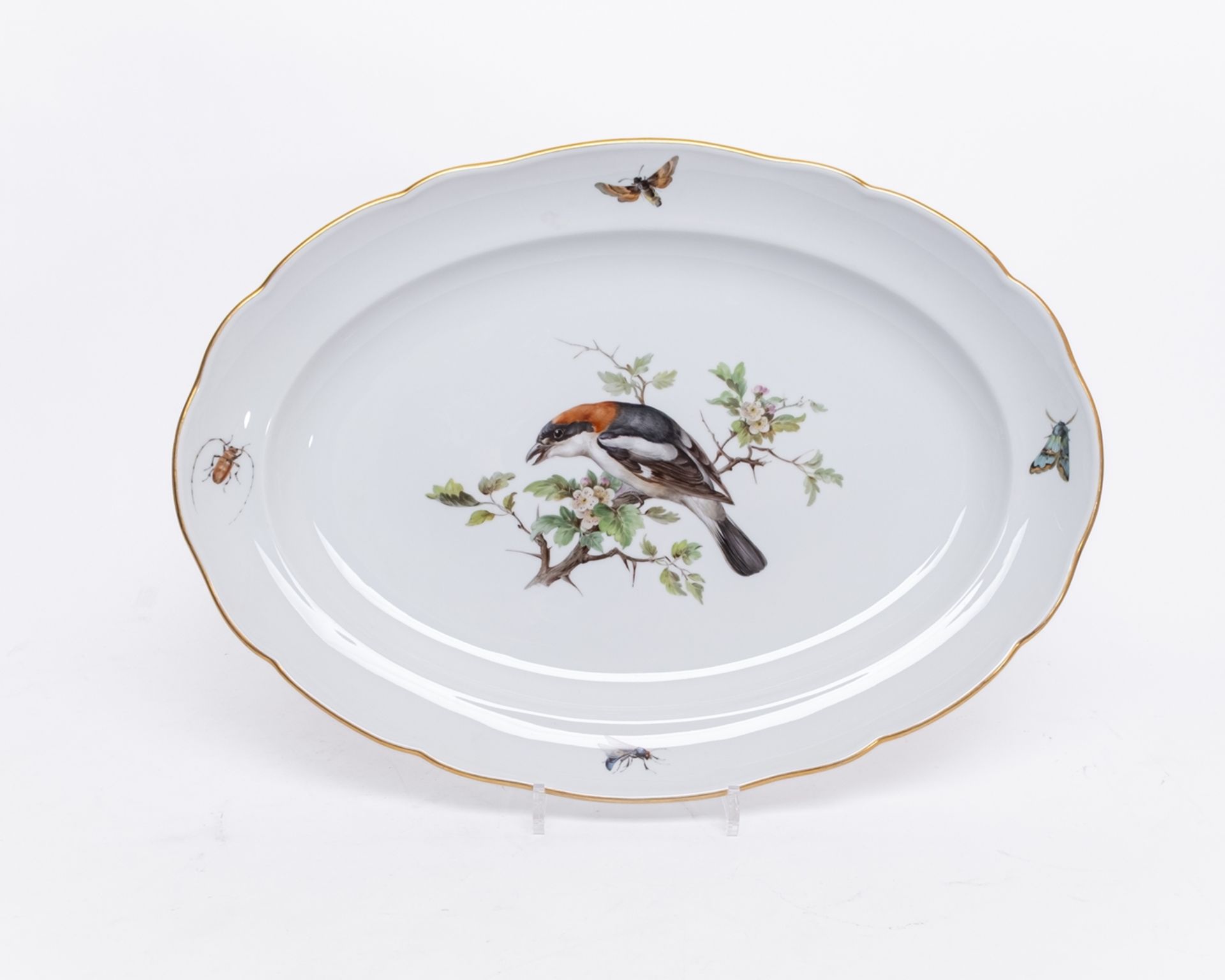 Speiseservice, 80-tlg., Meissen, Schwertermarke, 1. Wahl, Vogel- und Insektenmalerei, polychrom, Go - Bild 15 aus 17