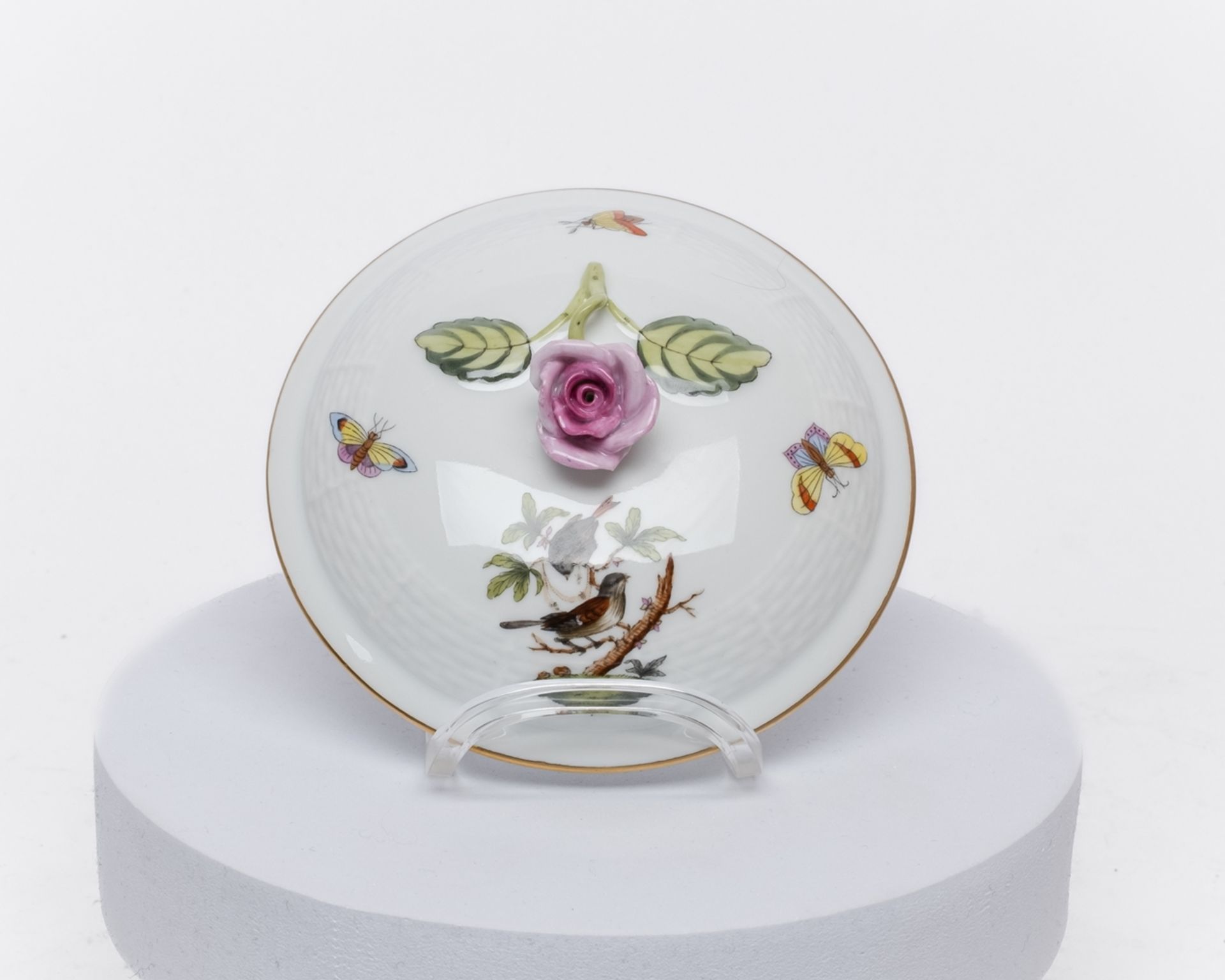 Service, 77-tlg., Herend, Dekor Rothschild, Goldrand: 10 Deckelsuppentassen, 10 Untertassen, 12 Vor - Bild 10 aus 12