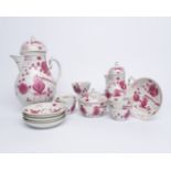 Kaffeeservice, 15-tlg., Wallendorf, 1772-1829, gebrochener Stab, indische Purpurmalerei: Kaffeekann