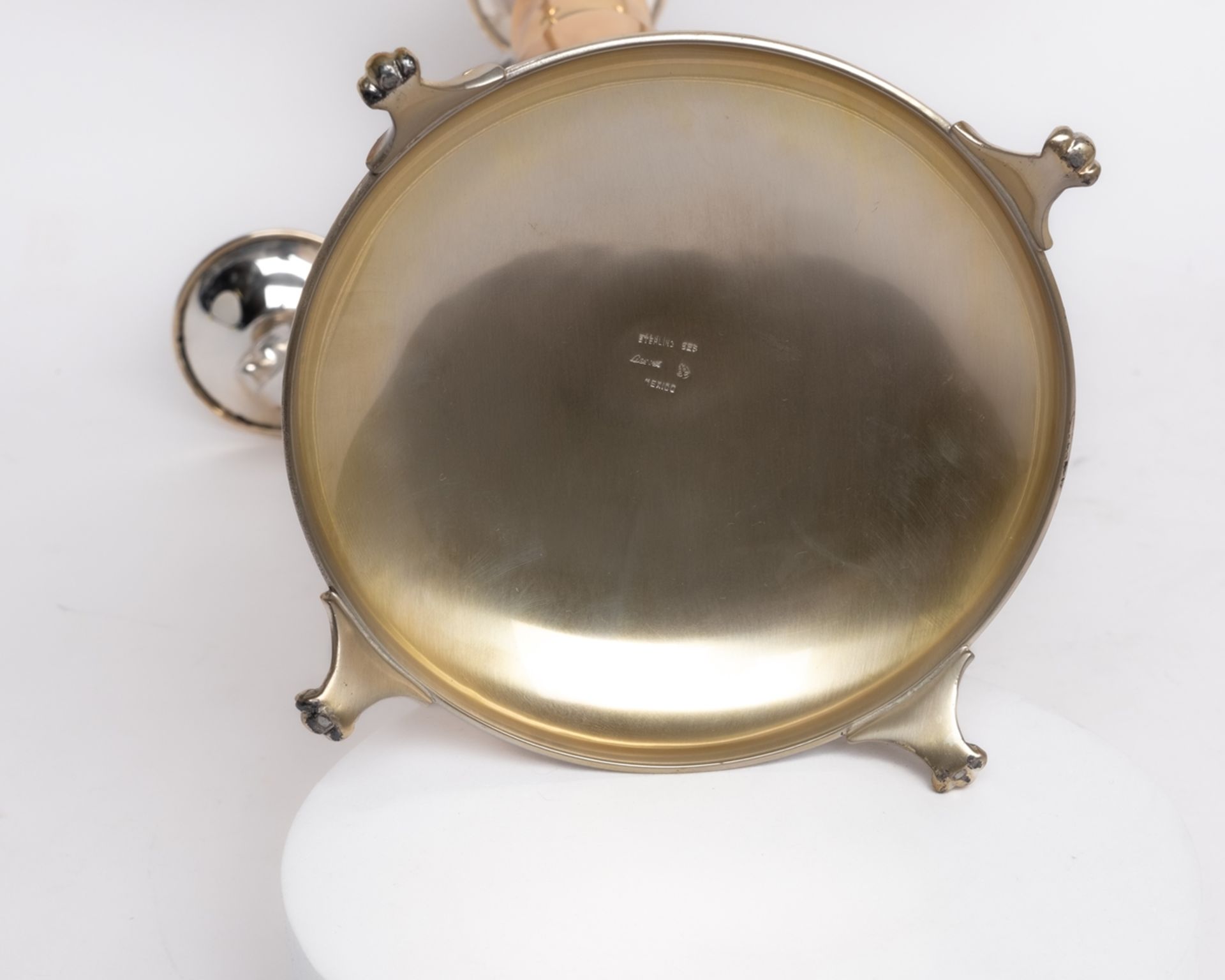 Girandole, Silber 925, Mexiko, teils vergoldet, gewölbter Stand auf vier Füßchen, Nodus mit Blattwe - Bild 2 aus 2