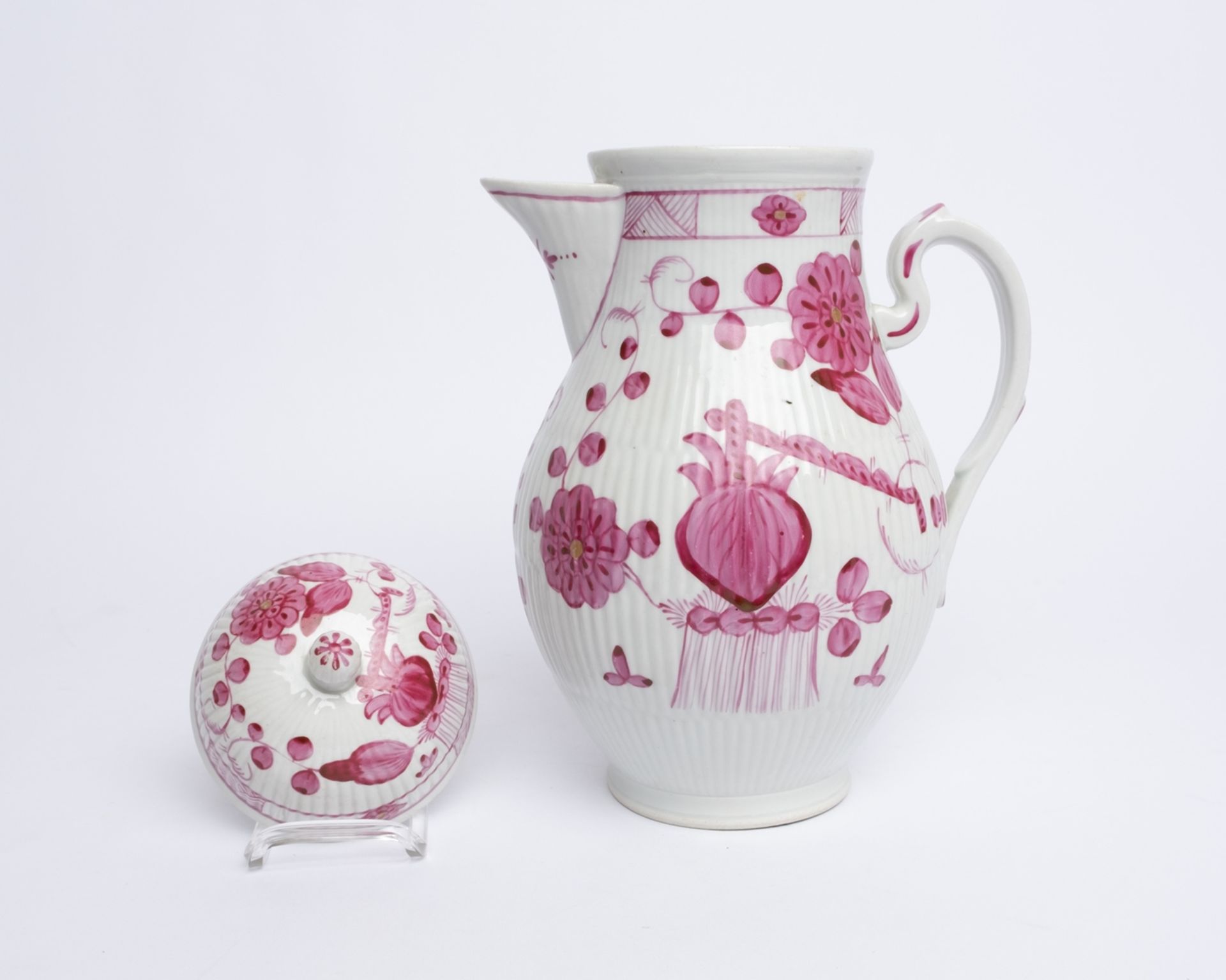 Kaffeeservice, 15-tlg., Wallendorf, 1772-1829, gebrochener Stab, indische Purpurmalerei: Kaffeekann - Bild 8 aus 9