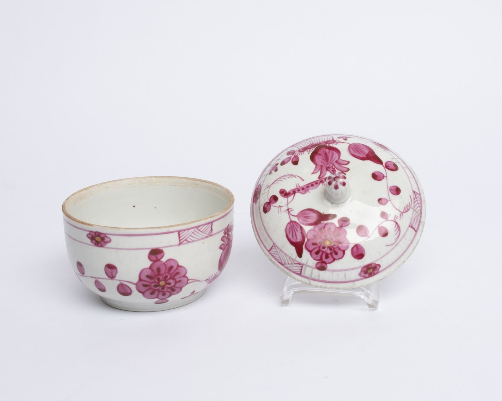 Kaffeeservice, 15-tlg., Wallendorf, 1772-1829, gebrochener Stab, indische Purpurmalerei: Kaffeekann - Bild 4 aus 9