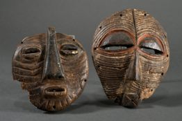 2 Diverse kleine Luba Kifwebe Masken, DR Kongo, Anfang 20.Jh., schöne Gebrauchspatina, H. 15,5/19cm