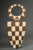 Hochdekorative Nafana Maske "bedu", Elfenbeinküste, Brettmaske mit stilisierten Hörnern, schachbret