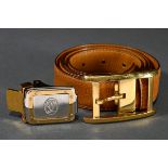 "Le Must de Cartier" Gürtel in hellbraunem Vachetteleder mit weißem Stiching und Edelstahl bicolour
