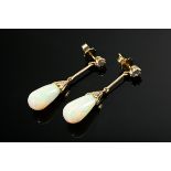 Paar Gelbgold 585 Ohrgehänge mit Opal Tropfen und Brillanten (zus. ca. 0.30ct/VSI und SI/W), 4,9g,