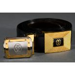 "Le Must de Cartier" Gürtel in schwarz-braunem Vachetteleder und schraffierter bicolour Edelstahl L