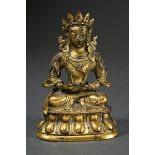 Feuervergoldete Bronze Figur "Buddha Maitreya" mit schöner Gebrauchspatina, Tibet 18.Jh., H. 11,5cm