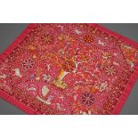 Hermès Seiden Carré "Peuple du Vent" in pink-orange, Entw.: Christine Henry 2009, gerollter Rand, 9