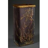 Daum Vase "Iris" in hochrechteckiger Form, farbloses und violettes Überfangglas mit geätztem, gravi