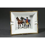 Hermès Aschenbecher mit Druckdekor "Kutscher mit 2 Pferden" und Goldrand, sign. Ledoux, Boden mit W