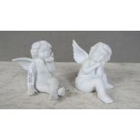 Zwei Porzellanengel sitzend 13,5cm