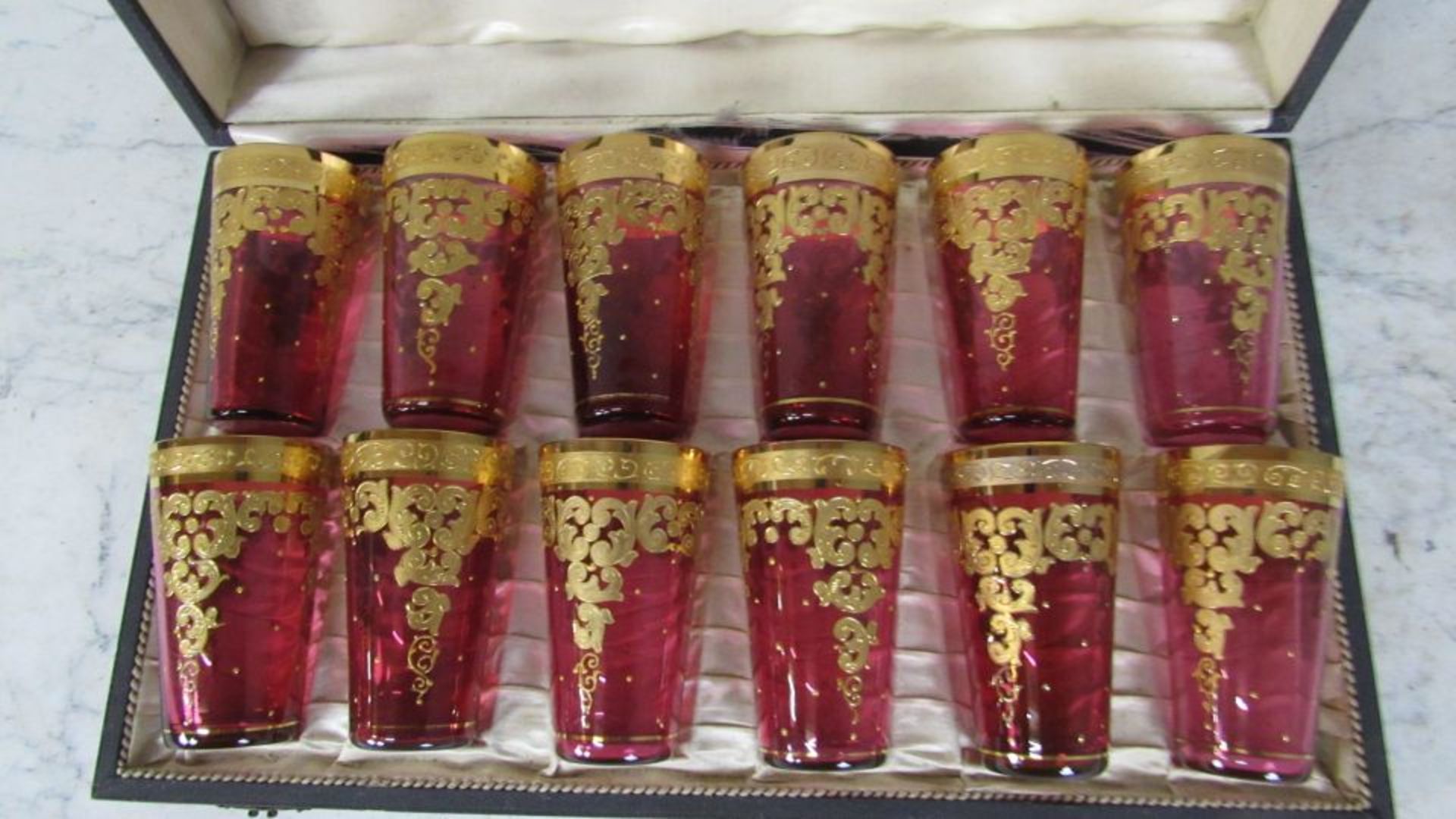 Glasset Rotglas mit Goldbemalung in - Bild 2 aus 7