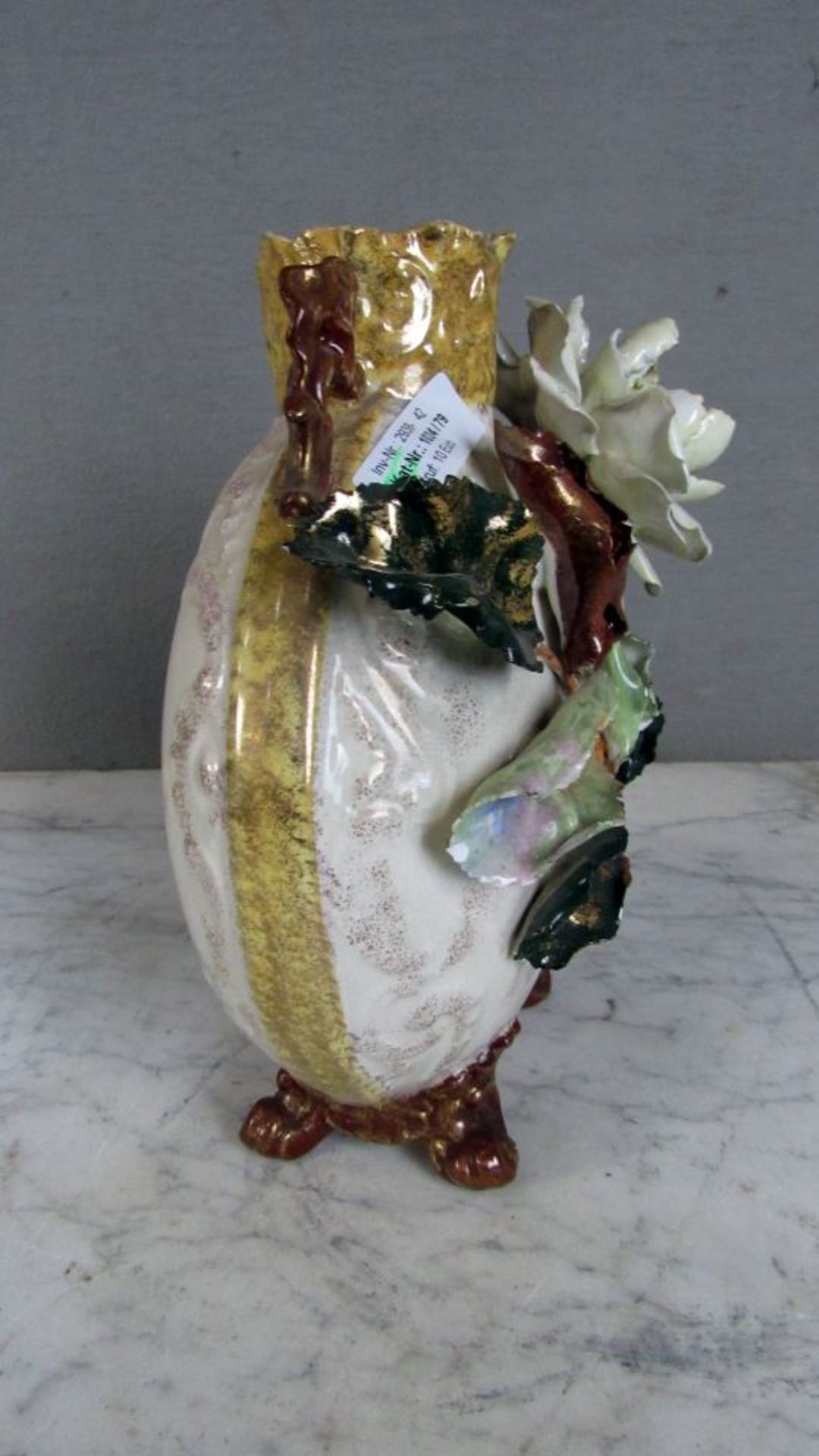 Prunkvase lasiert Blumendekor 26cm - Bild 5 aus 8