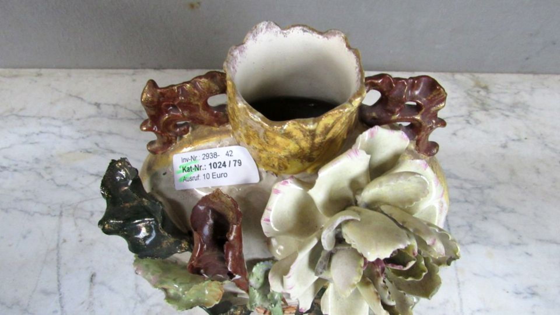 Prunkvase lasiert Blumendekor 26cm - Bild 3 aus 8