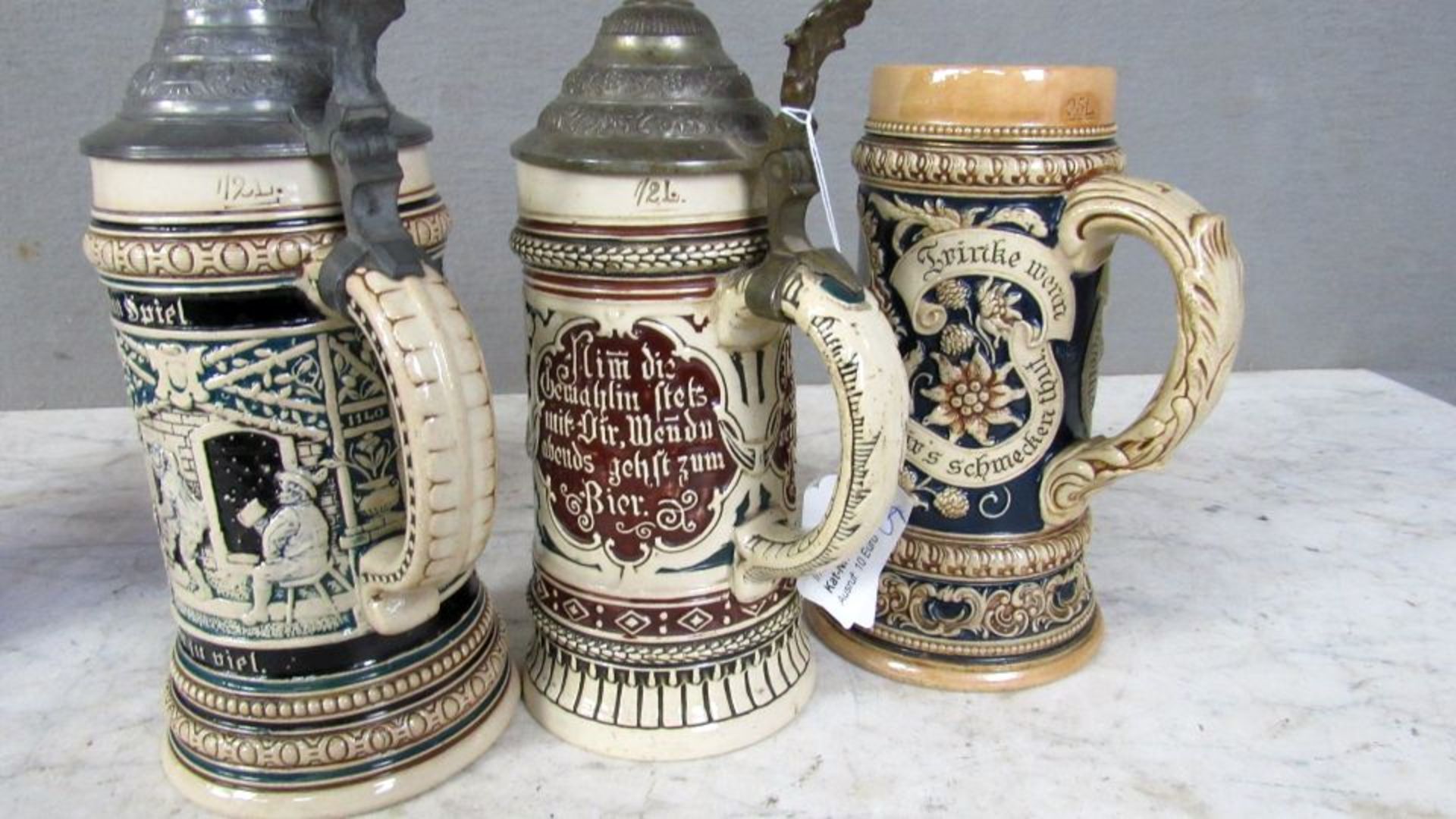 5 Bierhumpen Krüge Porzellan und Glas - Bild 6 aus 9