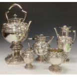 A substantial Victorian silver five piece tea and coffee service, in the Reformed Gothic taste and