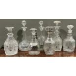 A Georgian hobnail-cut mallet shaped decanter, mushroom stopper, 25cm high; a pair of Georgian