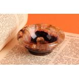 A 19th century Derbyshire Blue John polished circular miniature bowl, rolled lip, 5.5cm diameter