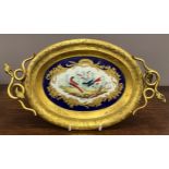 An early 19th century Derby fine plaque painted with two birds on cobalt blue ground, by Horatio