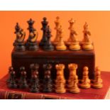 A boxwood and ebonised Staunton chess set, the Kings 9cm high