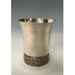 Modern Design - an Elizabeth II silver flared beaker, in the manner of Stuart Devlin, bark-