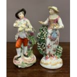 A pair of 18th century Derby figures of Autumn and Summer, with Summer figure holding wheat and