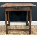A George III Welsh joined oak side table, oversailing rectangular top above a long frieze drawer,