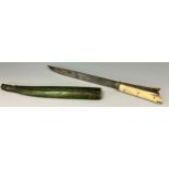 A 19th century Turkish/Ottoman Bichaq knife, with single edged blade, bone grip handle, 29.7cm long,