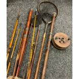 Fishing rods - Hardys 'the Pope' salmon rod (1965) and others including Scratch built landing nets