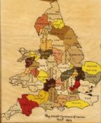 A Victorian needlework map sampler, England and Wales, by May Sneade Countess of Cavan, January