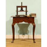 A George III oak lowboy or side table, rectangular top above three yew crossbanded frieze drawers,