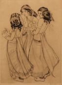 Mukul Dey (Indian, 1895-1989) Dancing Girls signed in pencil to margin, drypoint engraving, 37cm x