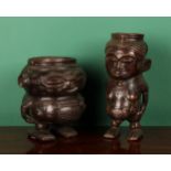 Tribal Art - a Kuba figural palm-wine cup, of compressed form, carved with stylised scarified
