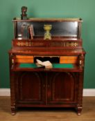 A Regency rosewood and brass marquetry secretaire side cabinet, mirrored superstructure with a
