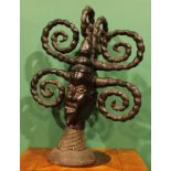 Tribal Art - an Ekoi/Ejagham headdress or crest mask, hide clad, with six scrolling horns, the two-